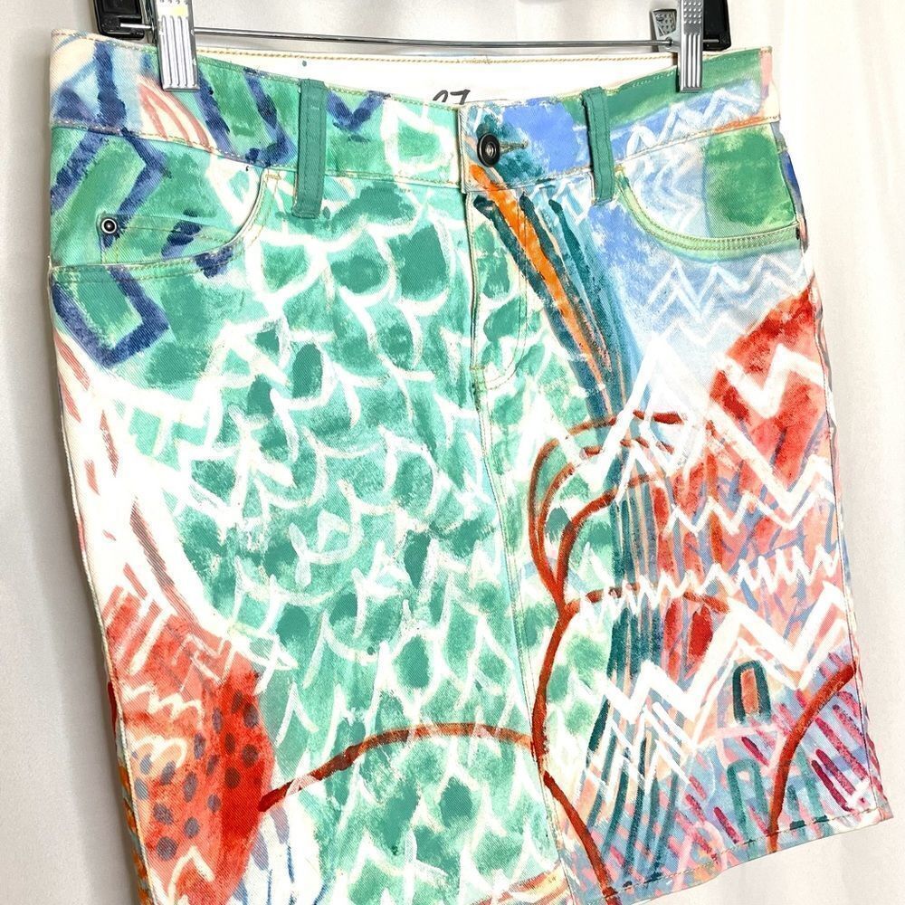 Anthropologie hand painted denim skirt 27 - Picture 2 of 8